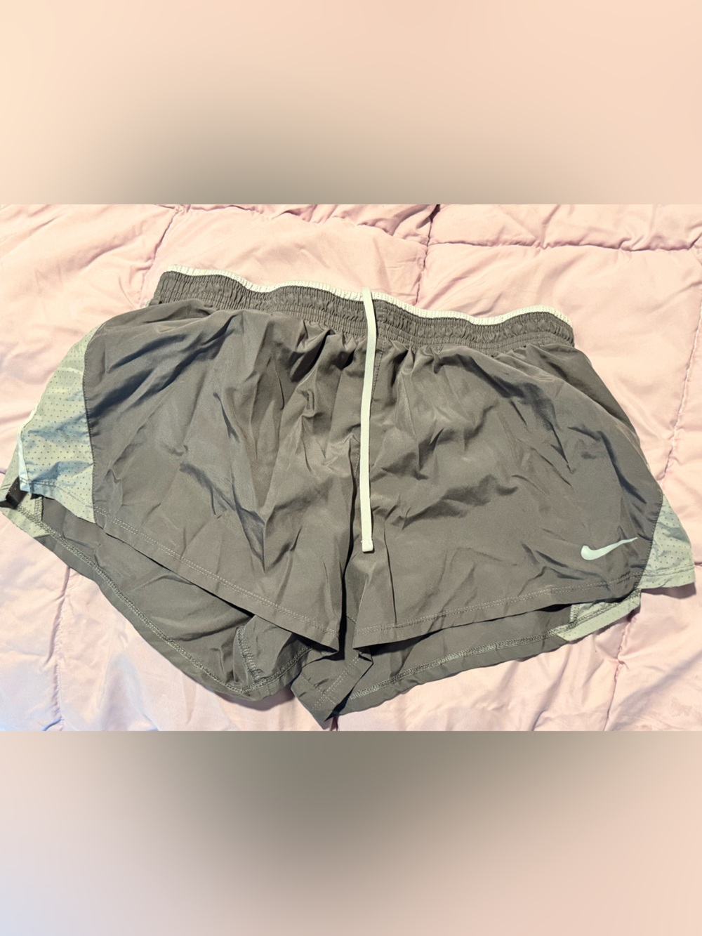 Nike Light Gray Athletic Shorts with White Drawstring
